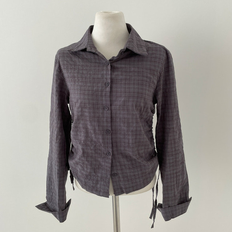 고스 옆셔링 체크 크롭 셔츠 남방