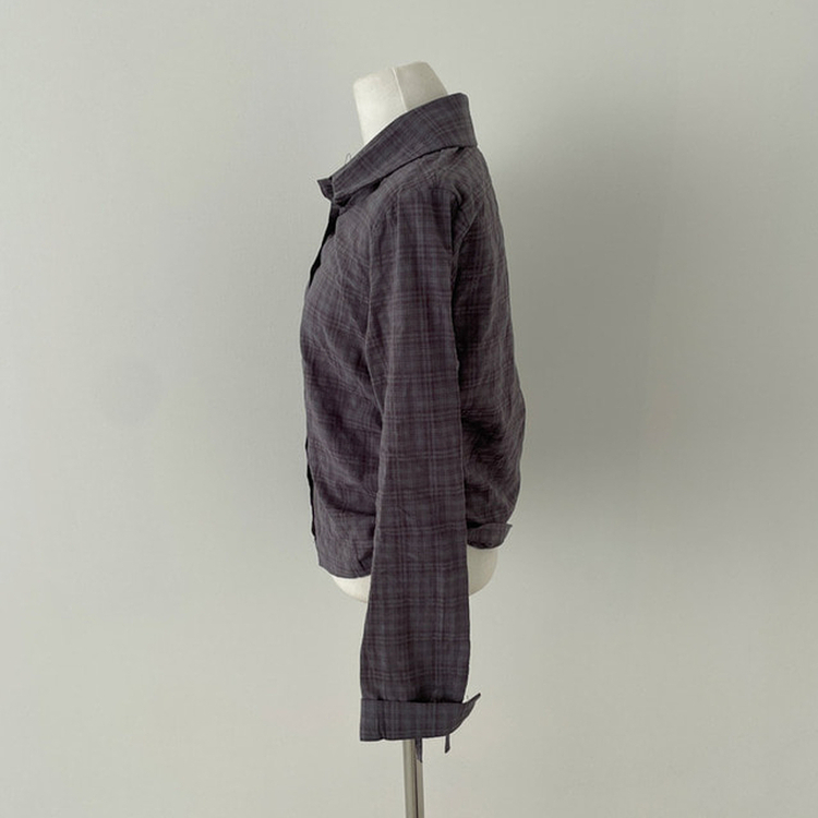 고스 옆셔링 체크 크롭 셔츠 남방