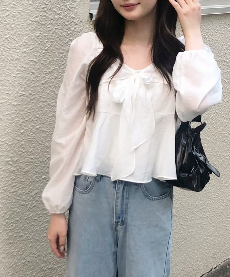 애니 리본 블라우스 아이보리