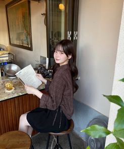 체크 옆셔링 남방 셔츠 브라운