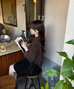 체크 옆셔링 남방 셔츠 브라운