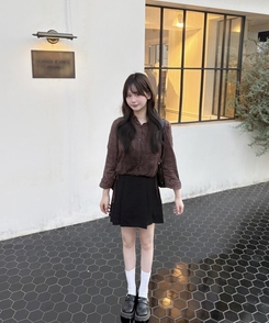 체크 옆셔링 남방 셔츠 브라운