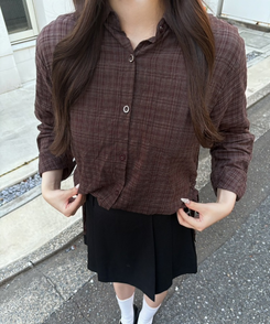체크 옆셔링 남방 셔츠 브라운
