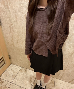 체크 옆셔링 남방 셔츠 브라운