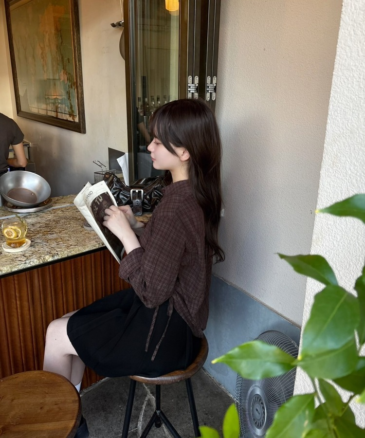 체크 옆셔링 남방 셔츠 브라운