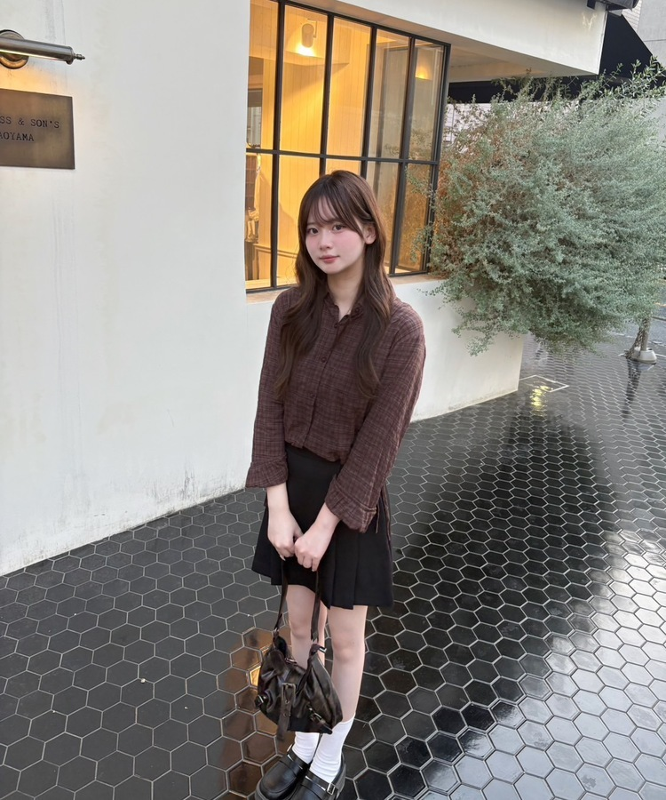 체크 옆셔링 남방 셔츠 브라운