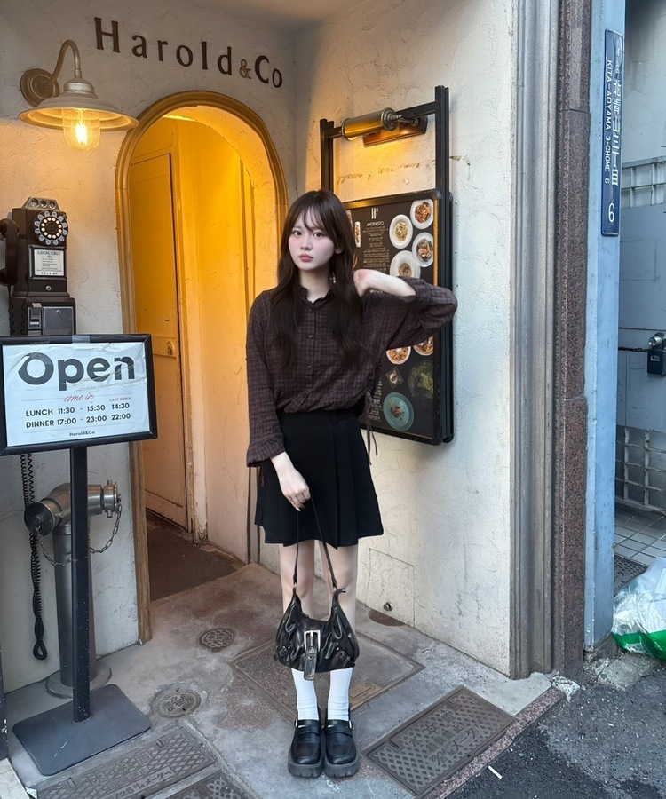 체크 옆셔링 남방 셔츠 브라운