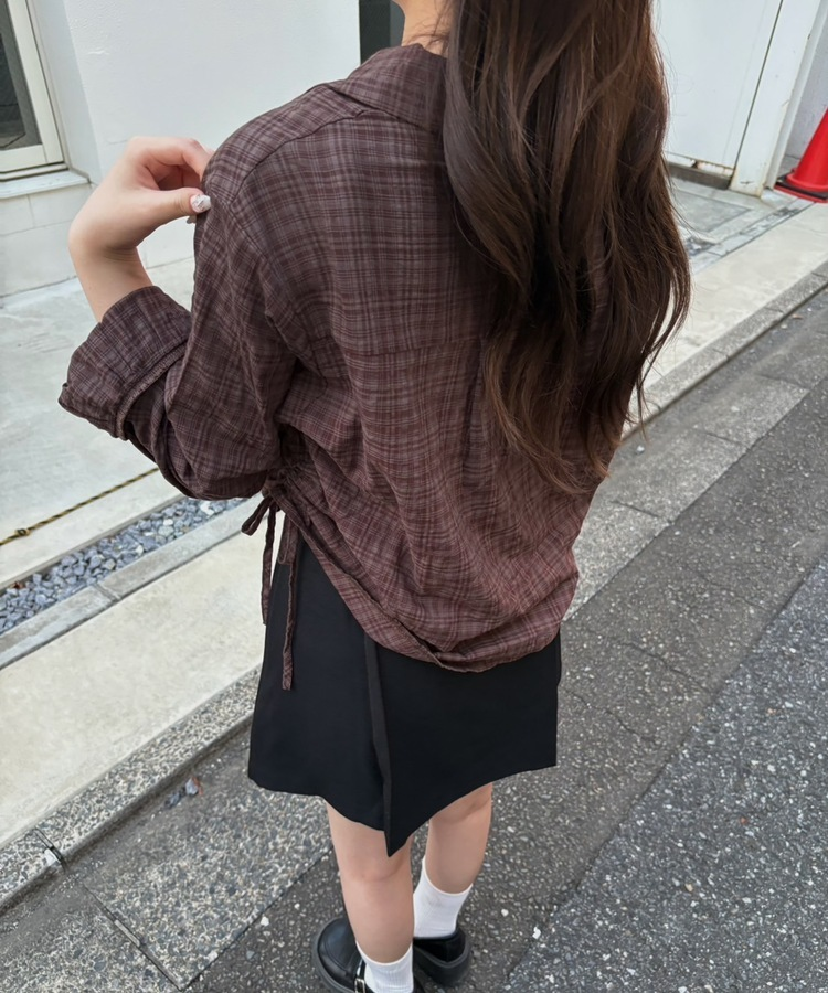 체크 옆셔링 남방 셔츠 브라운