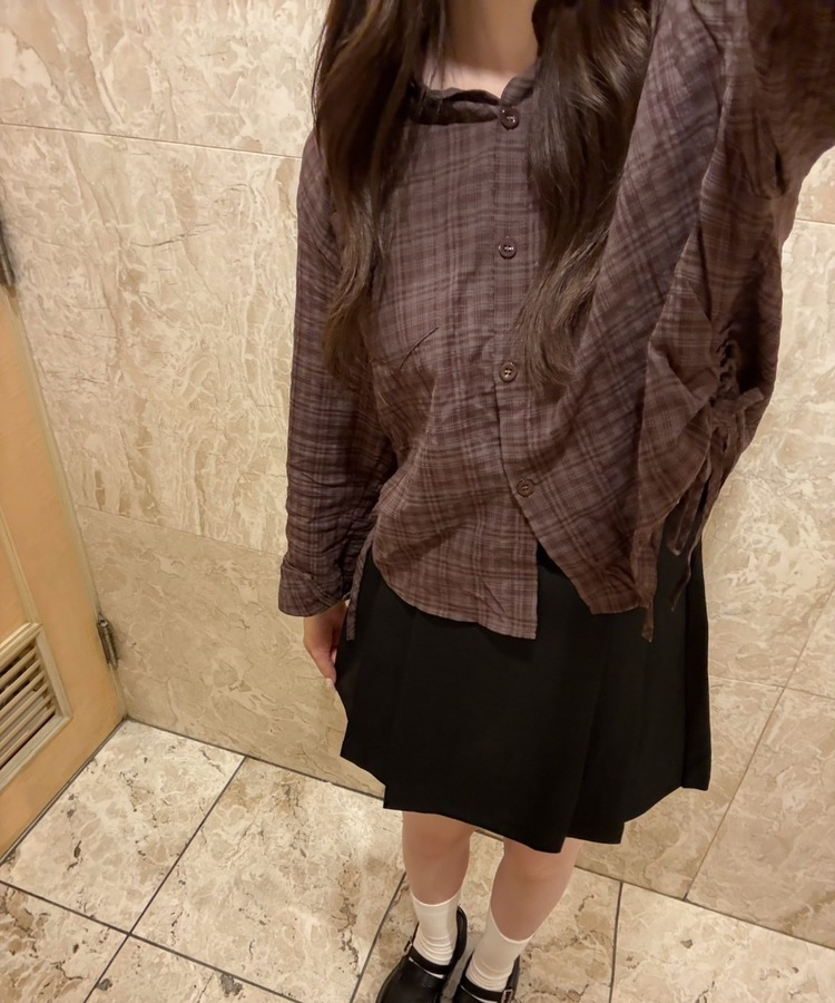 체크 옆셔링 남방 셔츠 브라운