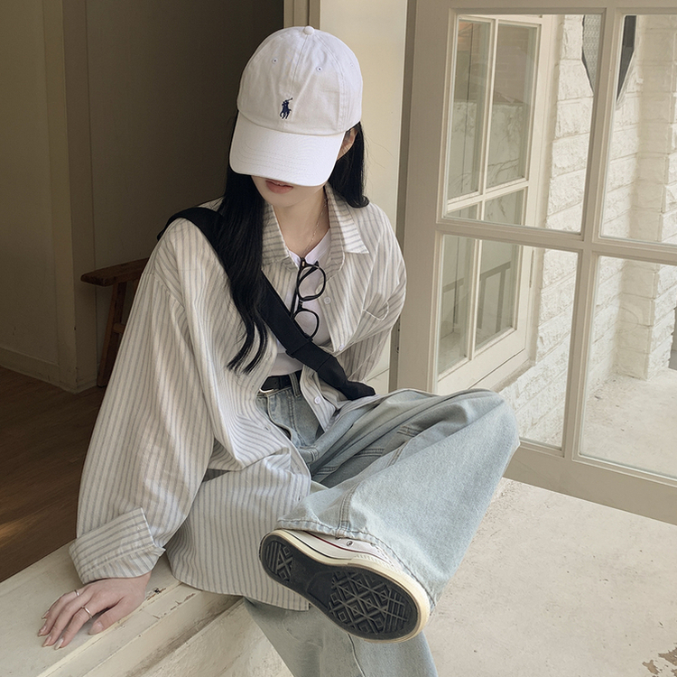 왕오버핏 스트라이프 포켓 긴팔셔츠 남방 소라