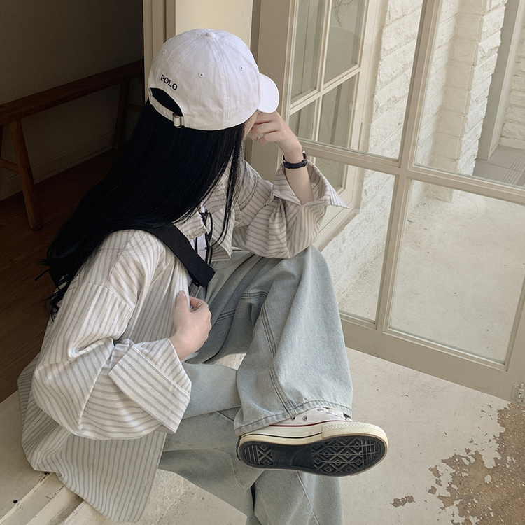 왕오버핏 스트라이프 포켓 긴팔셔츠 남방 소라