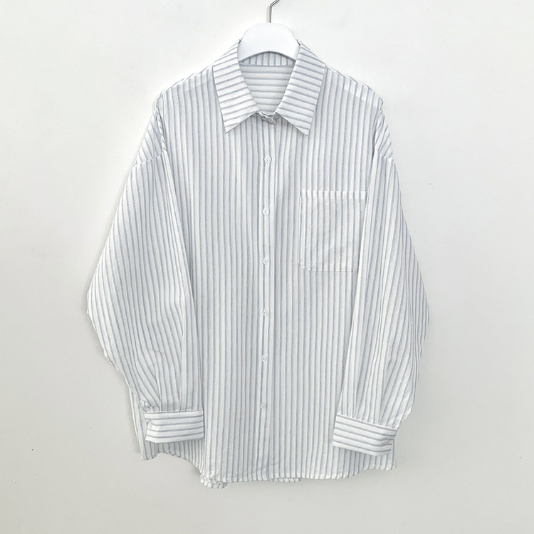 왕오버핏 스트라이프 포켓 긴팔셔츠 남방