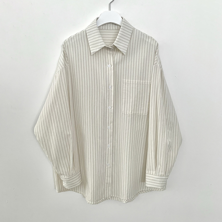 왕오버핏 스트라이프 포켓 긴팔셔츠 남방