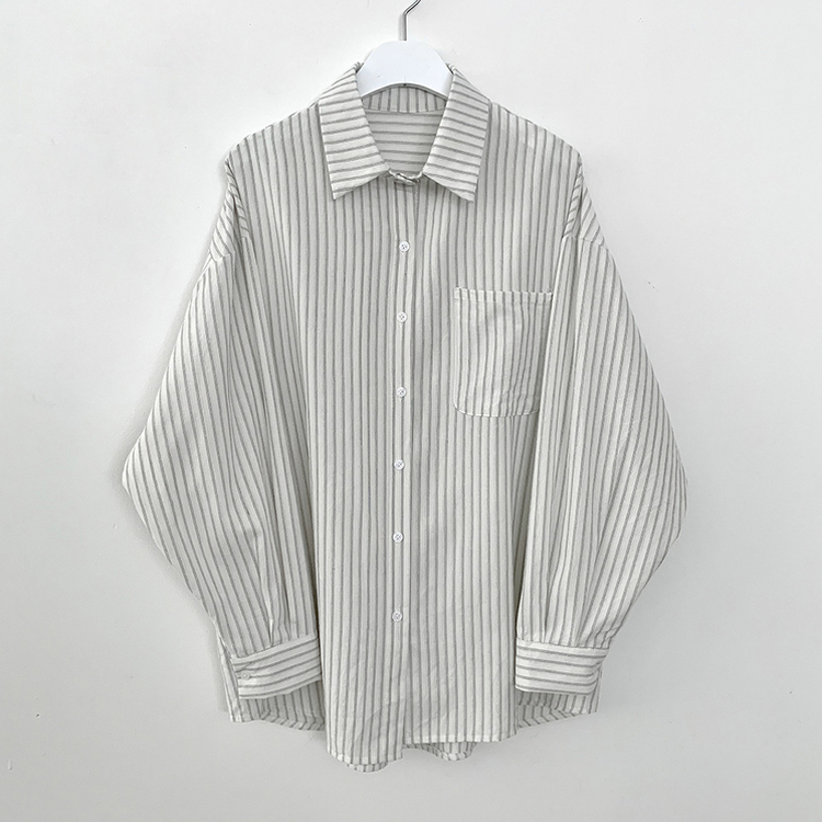 왕오버핏 스트라이프 포켓 긴팔셔츠 남방