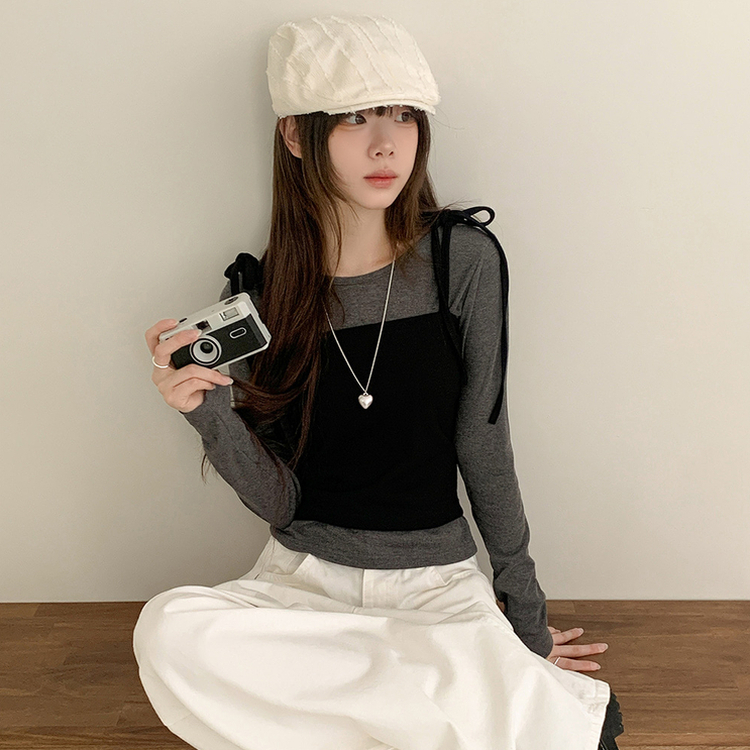 SET】リボンビスチェ スリム長袖Tシャツ｜長袖Tシャツ｜韓国