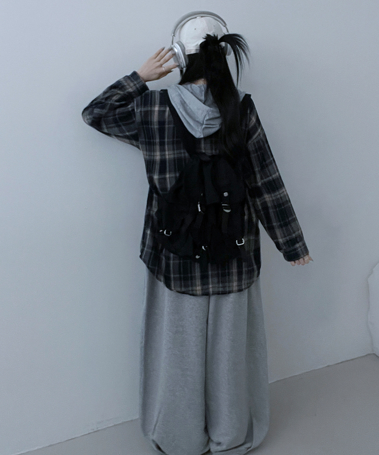 빈티체크배색후드오버핏셔츠남방