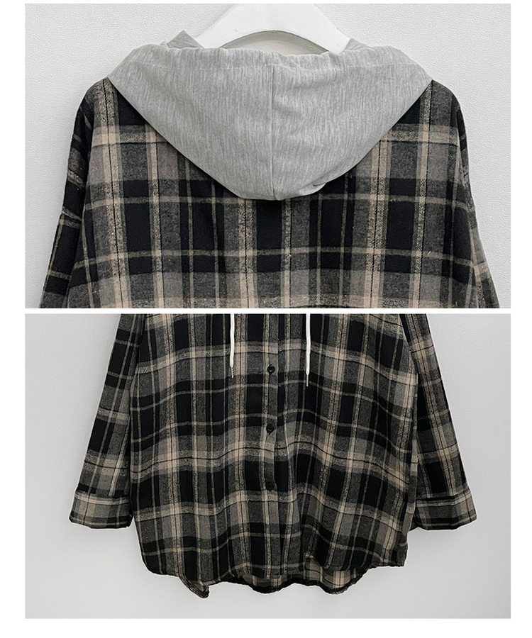 빈티체크배색후드오버핏셔츠남방