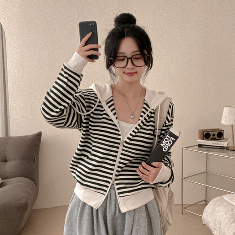 카카오 단가라 스트라이프 투웨이 와플 후드 집업 그린