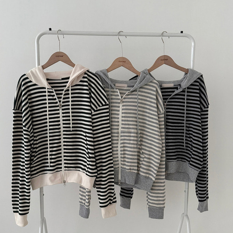 카카오 단가라 스트라이프 투웨이 와플 후드 집업