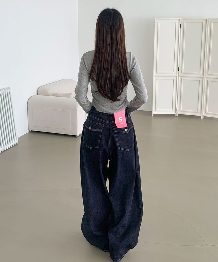 XL힙한 생지 벌룬핏 볼륨 롱와이드 데님 팬츠 블루
