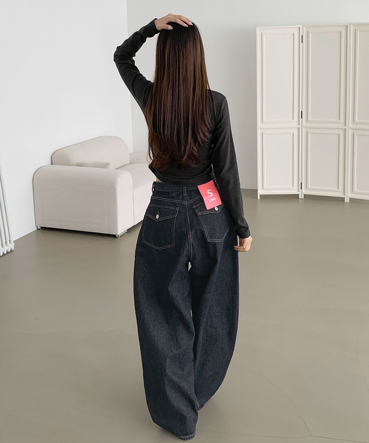XL힙한 생지 벌룬핏 볼륨 롱와이드 데님 팬츠 다크블루
