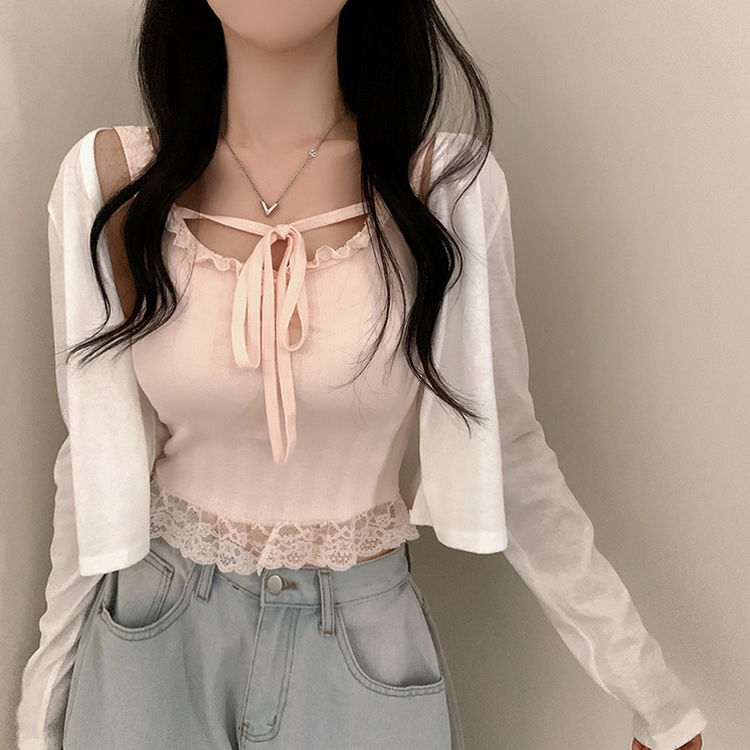 超美品　アンナモリナーリ　ファー付カーディガン　スパンコールキャミ　セット SET カップ付き】レースキャミソール カーディガン