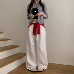 【丈別】ピンタックワイドコットンワイドパンツ WHITE