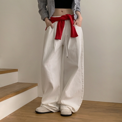 【丈別】ピンタックワイドコットンワイドパンツ WHITE