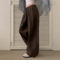 【丈別】ピンタックワイドコットンワイドパンツ DARK BROWN