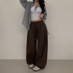 【丈別】ピンタックワイドコットンワイドパンツ DARK BROWN