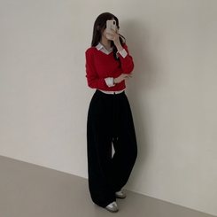 【丈別】ピンタックワイドコットンワイドパンツ BLACK