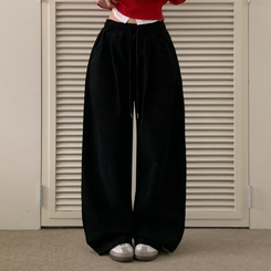 【丈別】ピンタックワイドコットンワイドパンツ BLACK