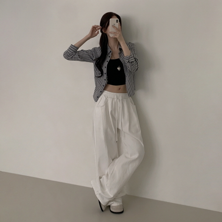 【丈別】ピンタックワイドコットンワイドパンツ WHITE