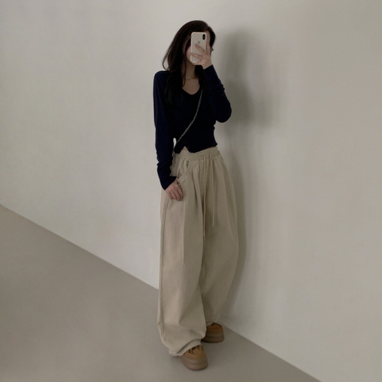 【丈別】ピンタックワイドコットンワイドパンツ BEIGE