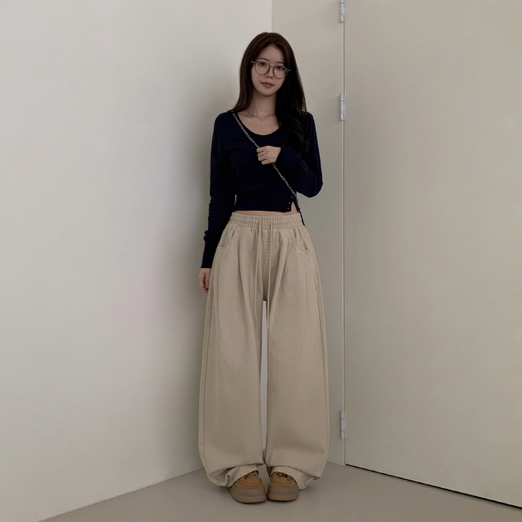 【丈別】ピンタックワイドコットンワイドパンツ BEIGE