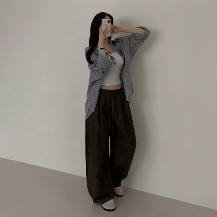 【丈別】ピンタックワイドコットンワイドパンツ DARK BROWN