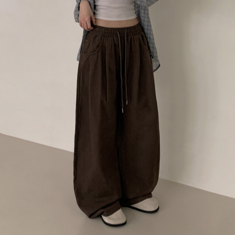 【丈別】ピンタックワイドコットンワイドパンツ DARK BROWN