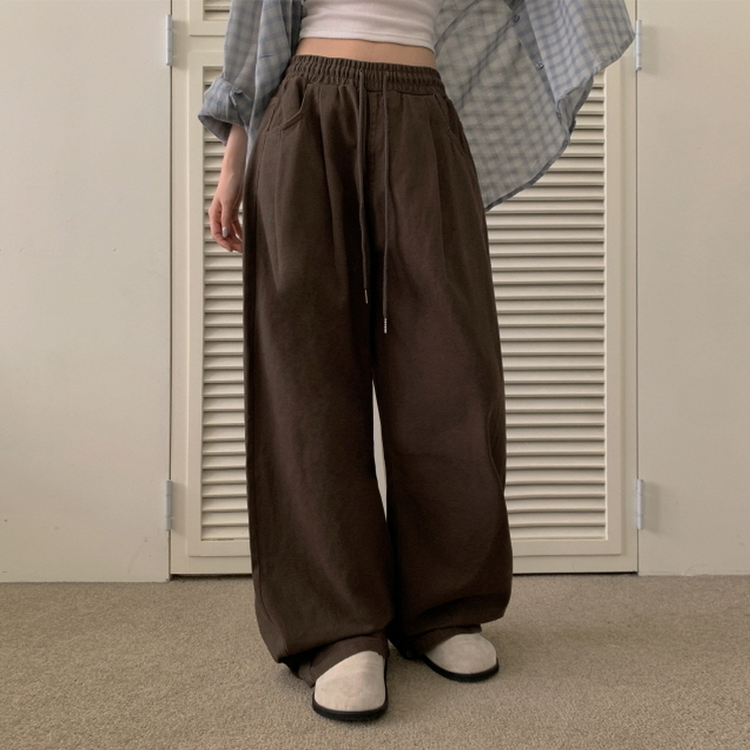 【丈別】ピンタックワイドコットンワイドパンツ DARK BROWN