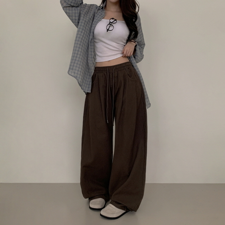 【丈別】ピンタックワイドコットンワイドパンツ DARK BROWN