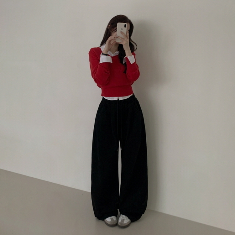 【丈別】ピンタックワイドコットンワイドパンツ BLACK