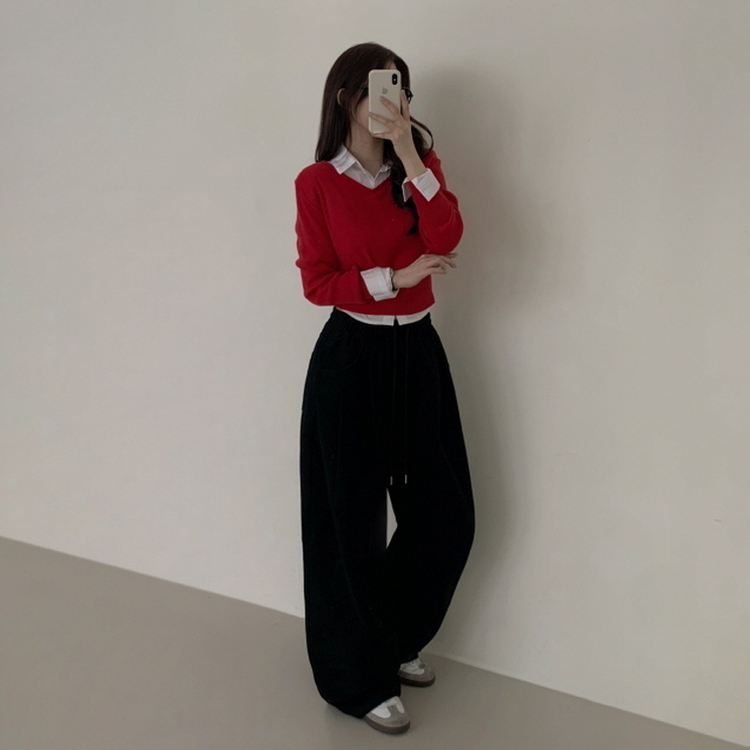 【丈別】ピンタックワイドコットンワイドパンツ BLACK