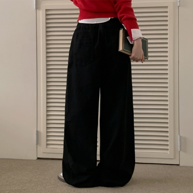 【丈別】ピンタックワイドコットンワイドパンツ BLACK