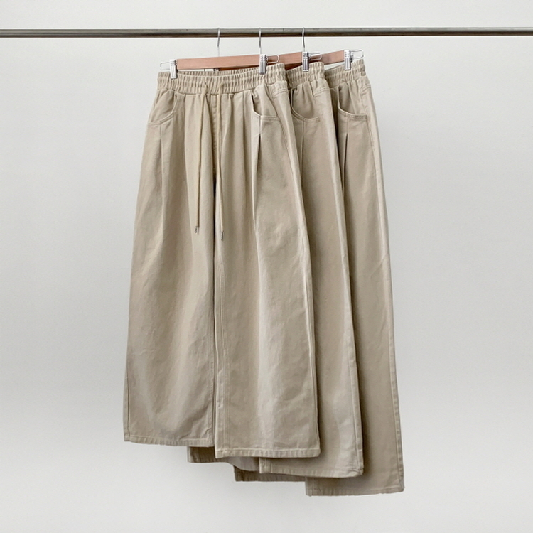 【丈別】ピンタックワイドコットンワイドパンツ