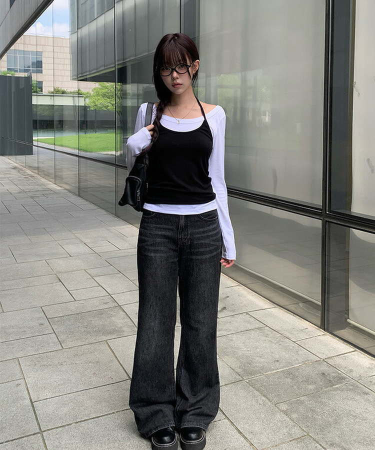 【丈別】ブーツカットウォッシングデニムパンツ BLACK DENIM