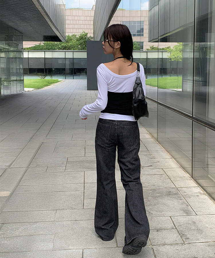 【丈別】ブーツカットウォッシングデニムパンツ BLACK DENIM
