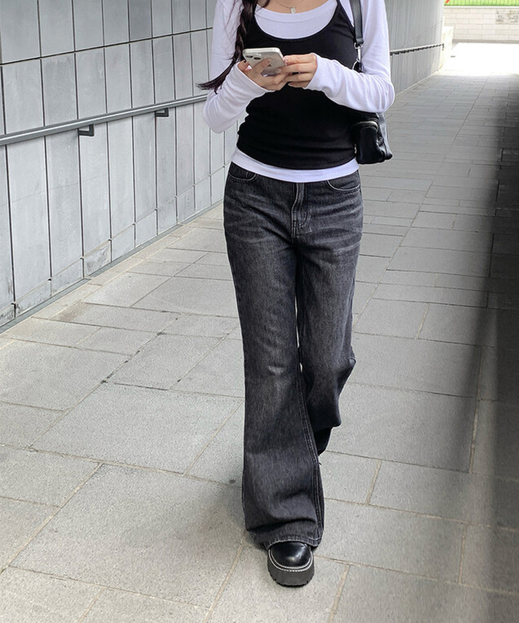 【丈別】ブーツカットウォッシングデニムパンツ BLACK DENIM