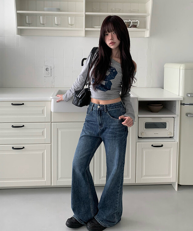 【丈別】ブーツカットウォッシングデニムパンツ MID DENIM