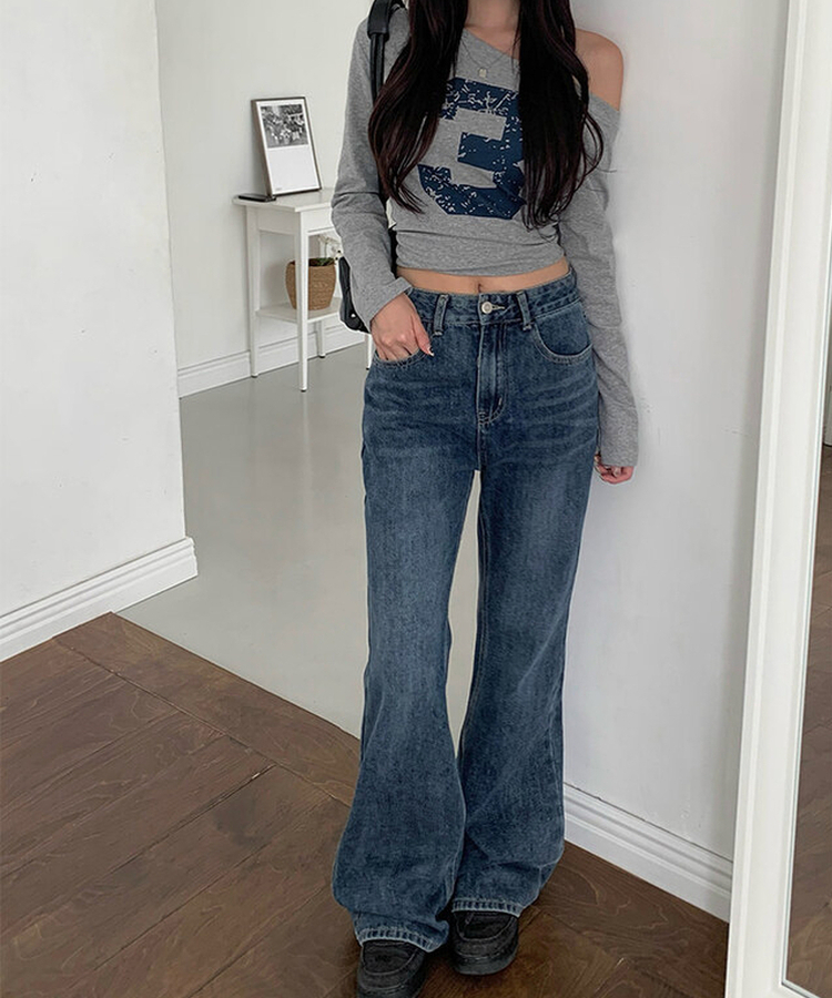 【丈別】ブーツカットウォッシングデニムパンツ MID DENIM