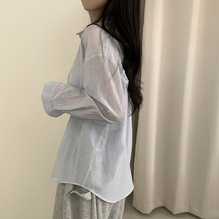 yonfa ヨンファ　 シースルーシャツチュニック　2021ss シフォンブラウス シャツブラウス レディース 無地 長袖 肩あき