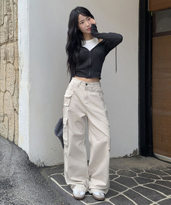 コットンカーゴスリットワイドパンツ BEIGE